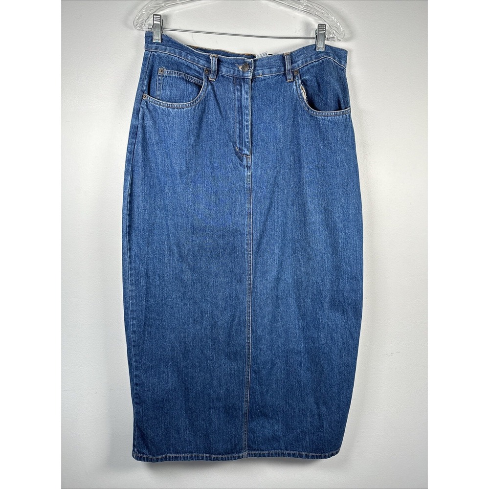 bill blass Blue Denim Midi Pencil Skirt